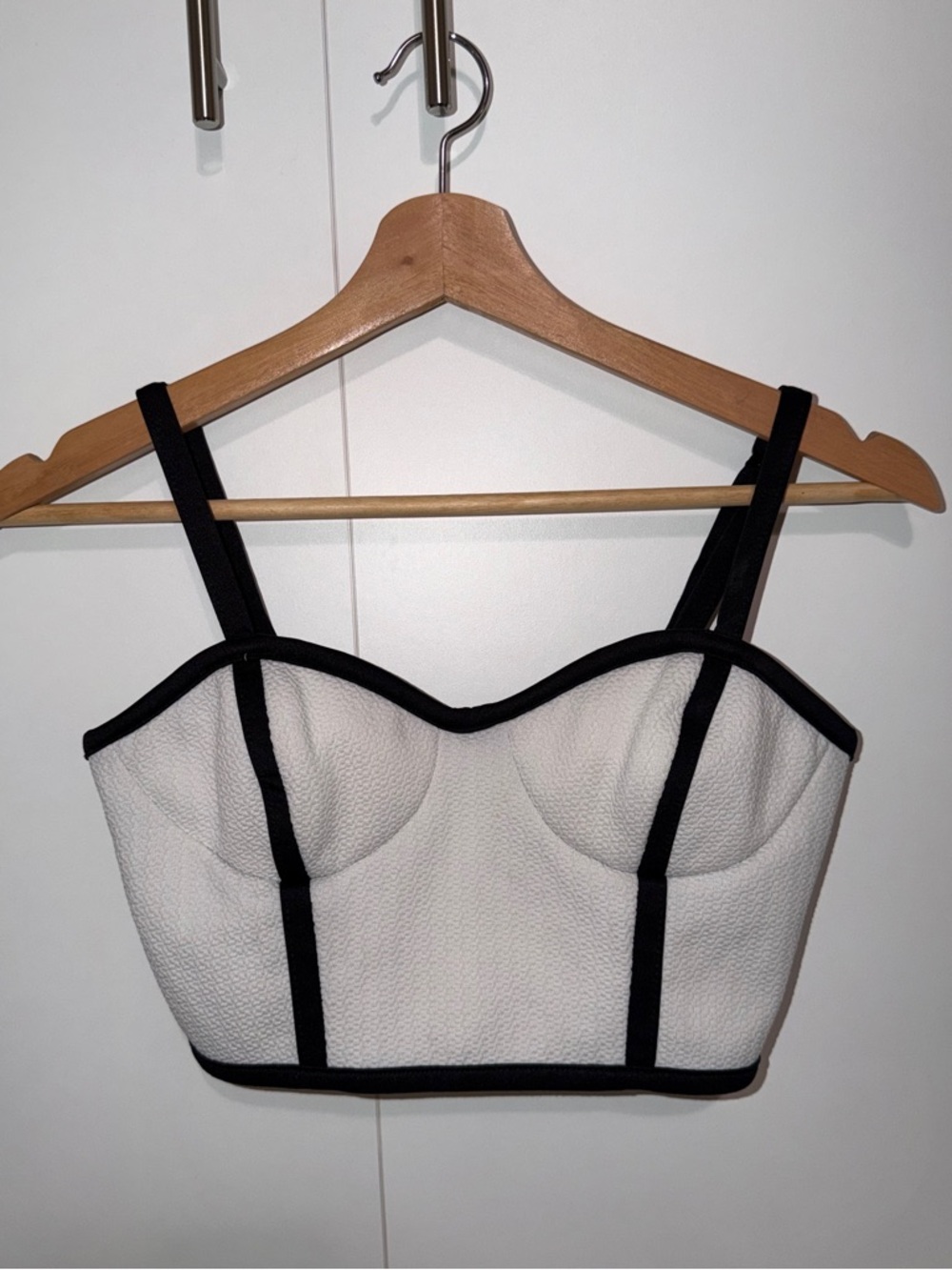 DO+BE White Bustier Crop Top with Black Trim
